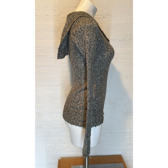 Vintage 90s Y2K Wool-Blend Wet Seal Collared Hooded Marbled Sweater XS - Picture 3 of 6